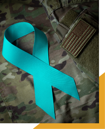 Close up of a teal ribbon on a Service uniform